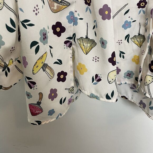 Eloquii Mushroom and Flower Print Shirt Sz 22 Collared Button Up Long Sleeves - Picture 7 of 11
